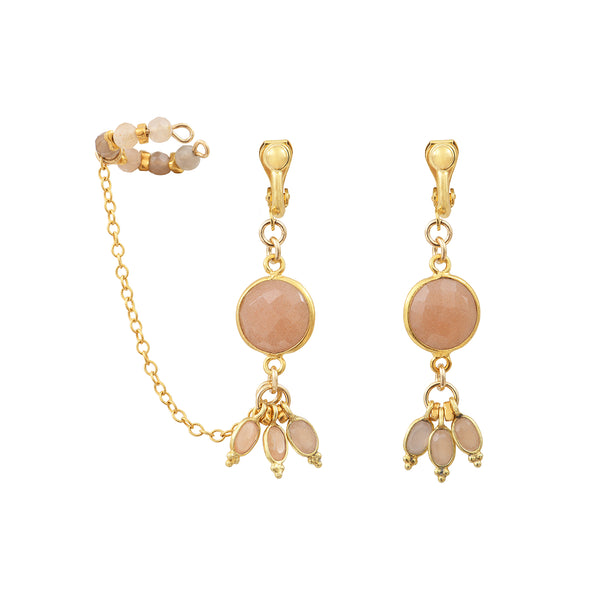 Clip-on earrings with ear cuff-Bangalore- orange moonstone