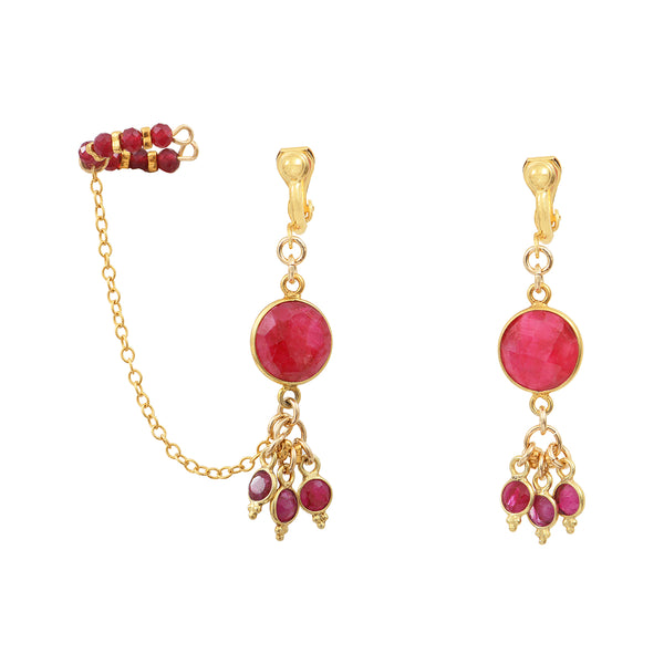 Clip-on earrings with ear cuff-Bangalore- sillimanite ruby