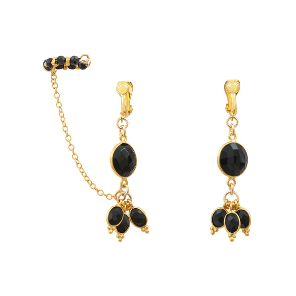 Clip-on earrings with ear cuff-Bangalore- onyx
