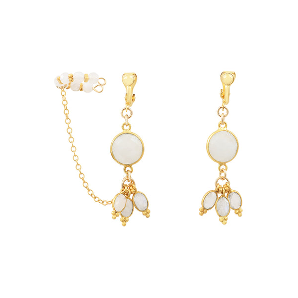 Clip-on earrings with ear cuff-Bangalore-moonstone