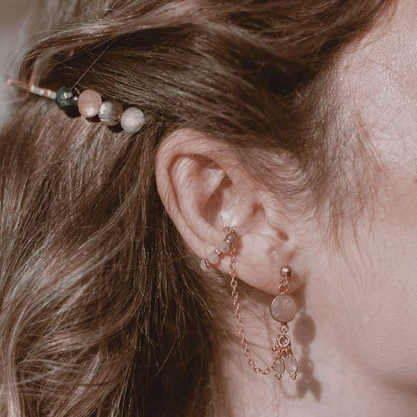 Earrings with ear cuff-Bangalore- orange moonstone