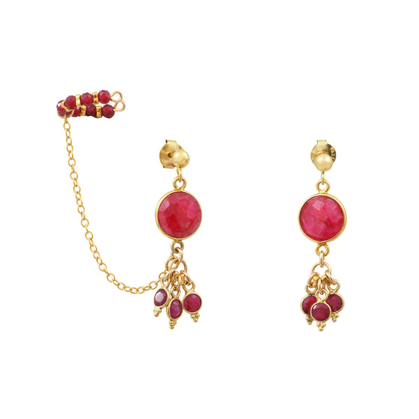 Earrings with ear cuff-Bangalore- sillimanite ruby