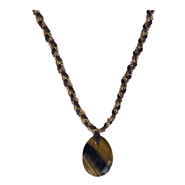 GRI GRI TIGER EYE BRAIDED NECKLACE GOLD STAINLESS STEEL