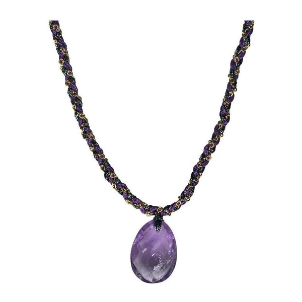 GRI GRI AMETHYST BRAIDED NECKLACE GOLD STAINLESS STEEL