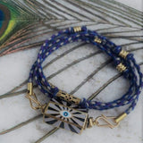 Cordon en coton rainbow bleu violet gris noir à personnaliser avec un pendentif de la collection , peut se porter en bracelet multi-tours