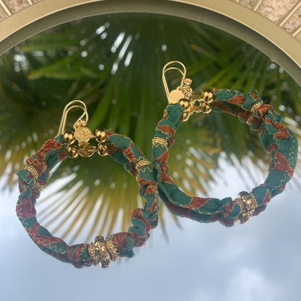 Evasion recycled sari silk hoop earrings