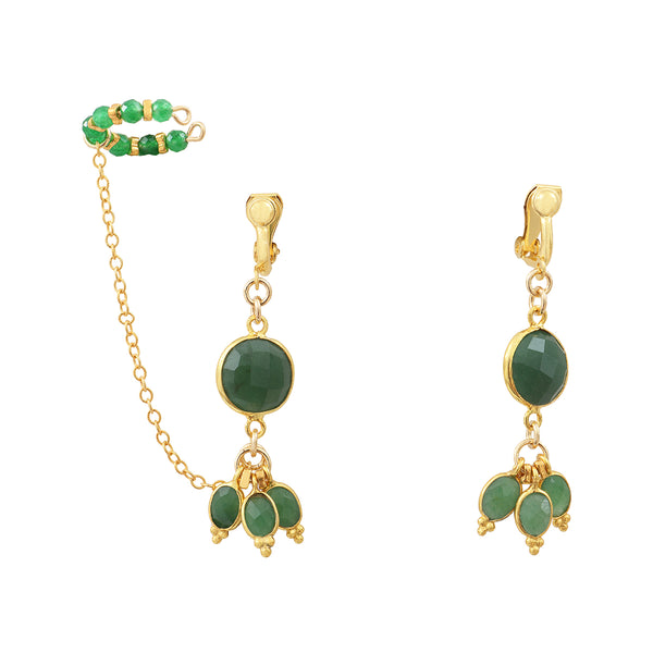 Clip-on earrings with ear cuff-Bangalore- aventurine
