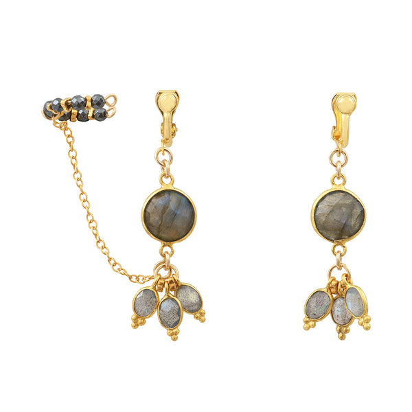 Clip-on earrings with ear cuff-Bangalore- labradorite