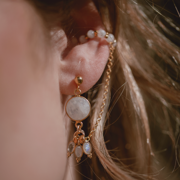 Boucles d'oreilles avec ear cuff-Bangalore-pierre de lune